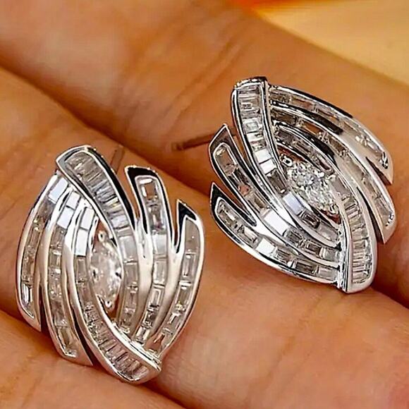 Sterling Silver Zircon Stud Earrings, Wedding, Bridal, Anniversary - Picture 3 of 5